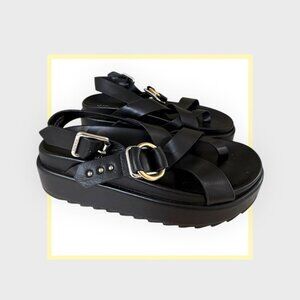 J Slide - Platform Sandal with Gold and Silver Buckle details.